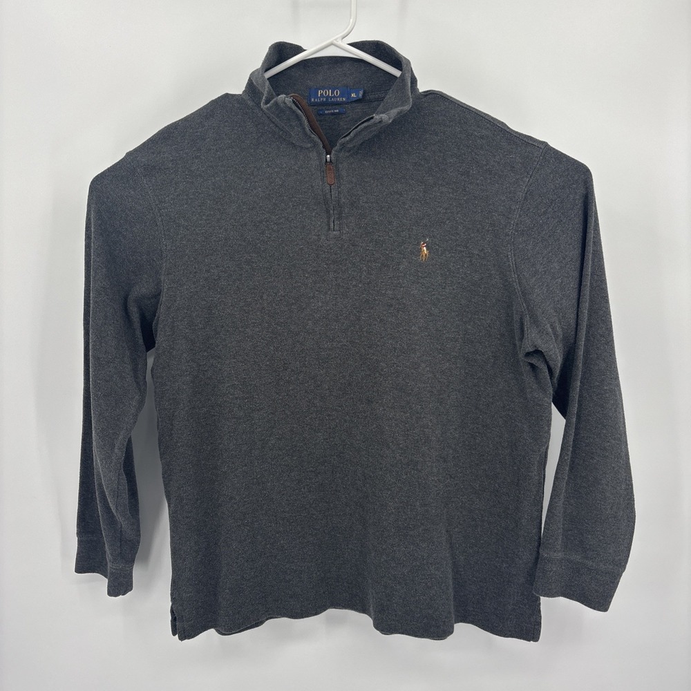 Polo Ralph Lauren Sweater Quarter Zip Pullover Mens XL Gray Estate Rib Cotton